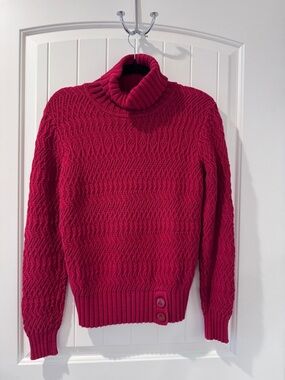 LOFT Red Cable Knit Turtleneck Sweater